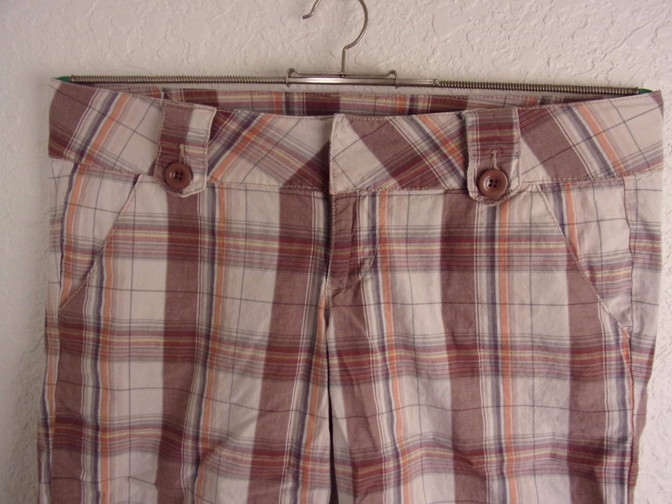 L.E.I. Bermudas Pantalones Cortos Junior Talla 9 Cuadros Marrón Blanco Naranja Para Mujer Algodón  Foto 2 de 4