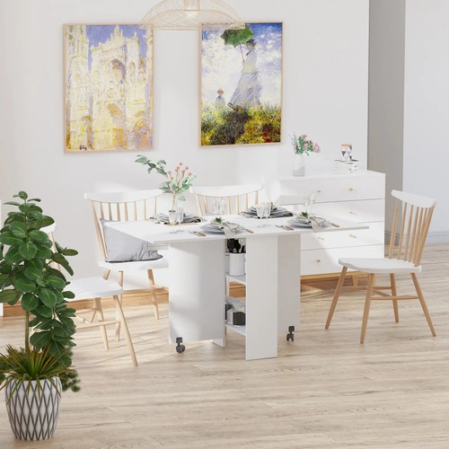 Mobile Drop Leaf Dining Table with Wheels Space-Saving Foldable Design White - Picture 10 of 12