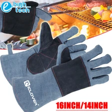 Leather BBQ Grill Stove Gloves Fireproof Heat Resistant Forge Welding Work Mitts