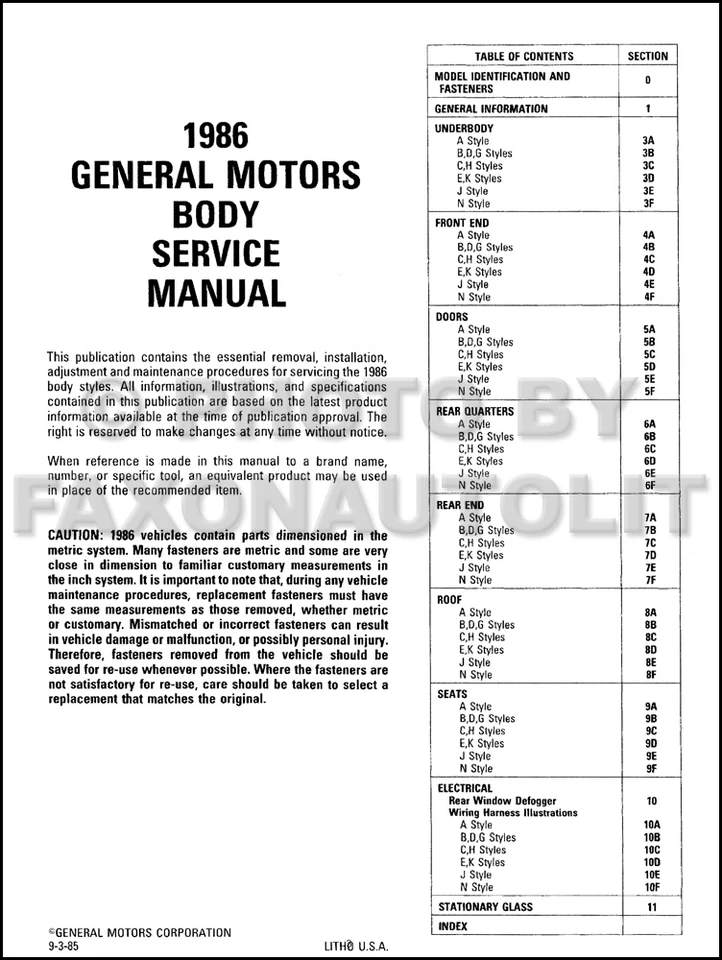 1986 Buick Body Shop Manual 86 Grand National Regal Riviera Electra LeSabre Etc - Image 2 of 2