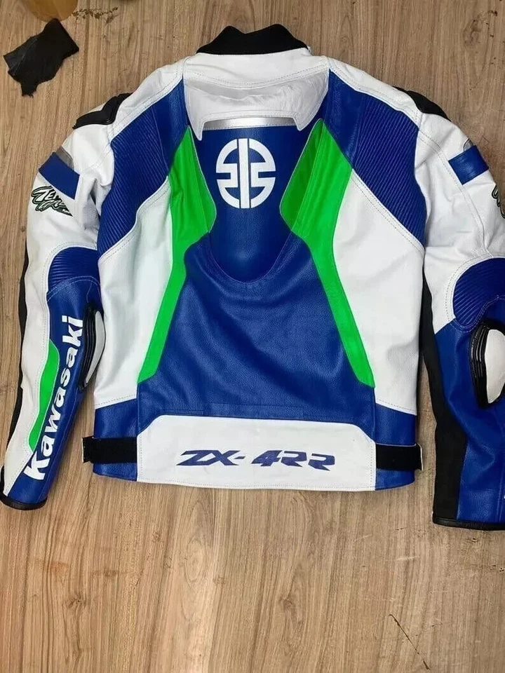 Kawasaki Racing Motorcycle Leather Jacket Biker Genuine Cowhide Leathers - Image 3 of 4