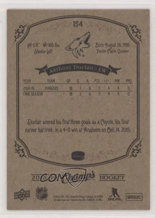 2015-16 Upper Deck Champ's Gold Front Anthony Duclair #154 - Image 2 of 2