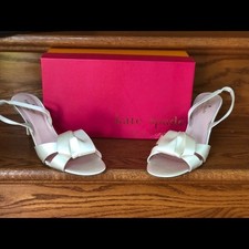 Kate Spade New York Ivory Satin Bow Slingback Heels Size 10.5 Like New w Box