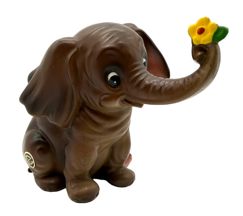 Vintage Josef Original Elephant Holding Flower Figurine
