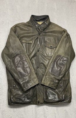 Barbour Bushman Vintage Lederjacke Jacket Sage Grün Gr. 2XL / 3XL