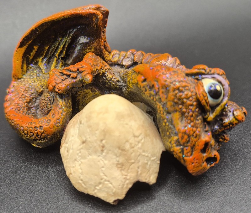 1989 Charles R McClung Cast of Thousands Just Hatched Baby Dragon w/Egg Figurine