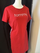 Tommy Hilfiger Dress Womens Large Red T-Shirt Side Stripe Tape Logo Embroidered