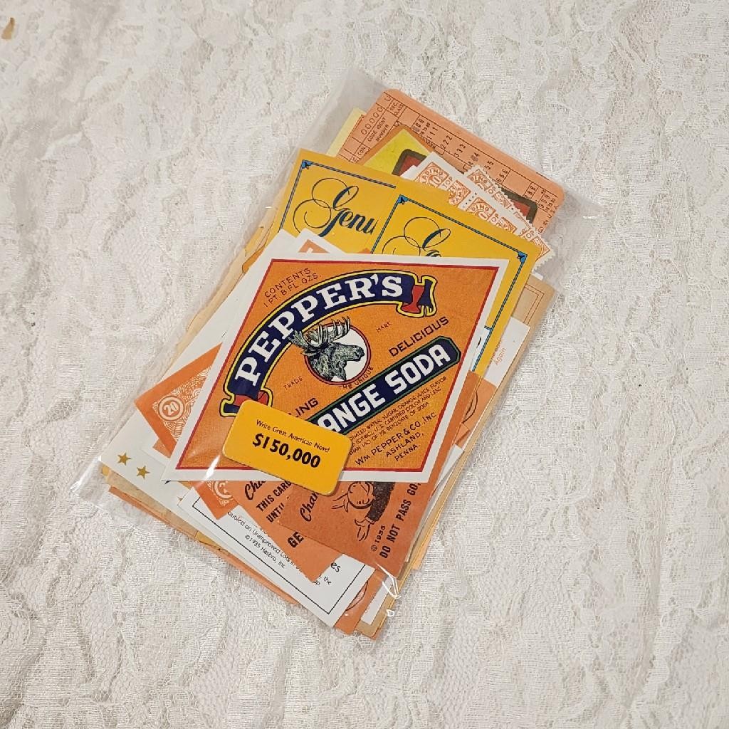 35 pc paper pack orange ephemera vintage paper ephemera lot tickets labels etc x