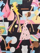 Alexander Henry Fabric fashion girls 2002 Black/Pink 1 Yard Cotton