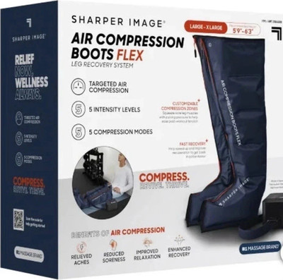 Sharper Image Flex Air Compression Boots Leg/Foot Massager L/XL Blue 5 Heads
