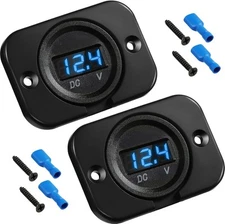 BBTO 2 Pcs DC 12V 24V Waterproof Car Voltmeter with LED Digital Blue Light 