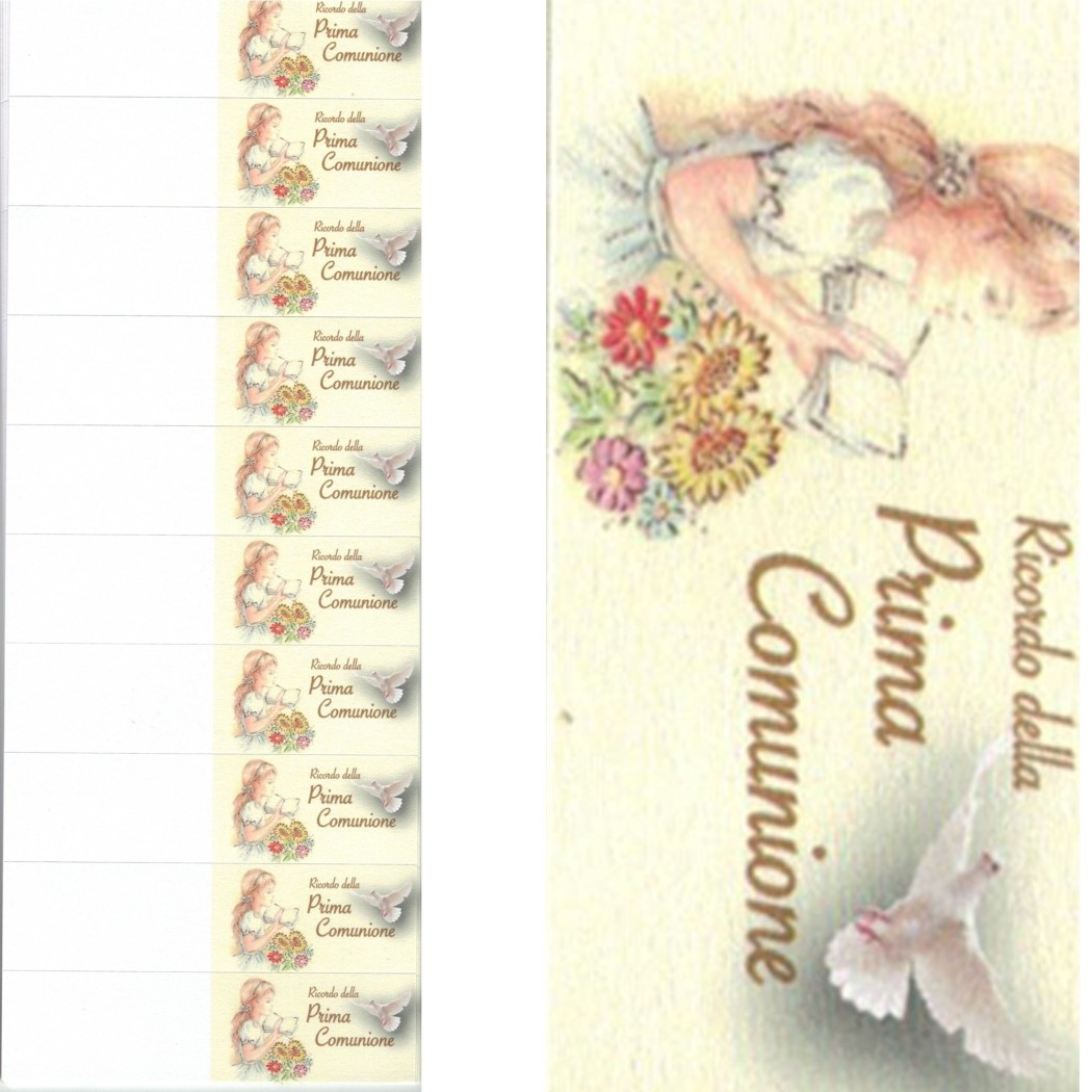 BIGLIETTINI PER BOMBONIERE PRIMA COMUNIONE BAMBINA CALICE CON OSTIA PRETAGLIATI