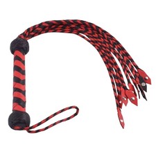 Handmade Real Leather Flogger Red  Black 9 Strands Wooden Handle Cosplay Costum