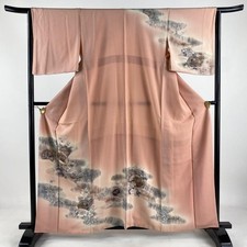JAPANESE KIMONO HOMONGI SALMON PINK 159cm 5 ft 3 in PURE SILK DD6615