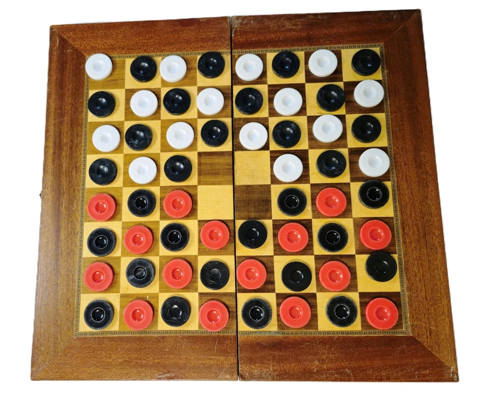 Vintage c1974 🎲 Solid Wood BACKGAMMON / DRAUGHTS Set🔴 TAVLI ⚫ Πορτες / Πλακατο - Image 2 of 4