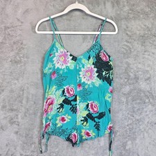 Billabong Romper Womens S Teal Floral Spaghetti Strap Drawstring Hem Summer