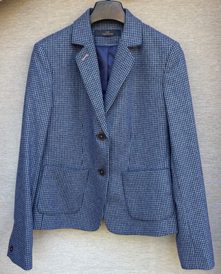 Next Tailoring Women's Jacket Blazer Blue Houndstooth Wool Blend Size 12