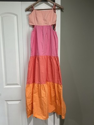 Altard State Maxi Dress Pink Orange Extra Small Side Cutouts Tie Straps Zipper