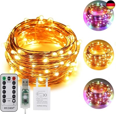 ErChen USB Strom-betrieben Zweifarbige Led Lichterketten, 33 FT 100 Leds Farbe