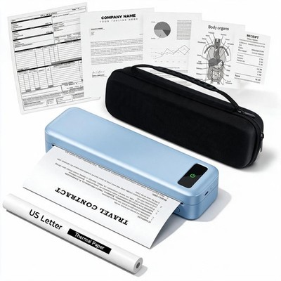 Portable Printer Wireless Bluetooth Inkless Printer w/ Storage Bag for Travel