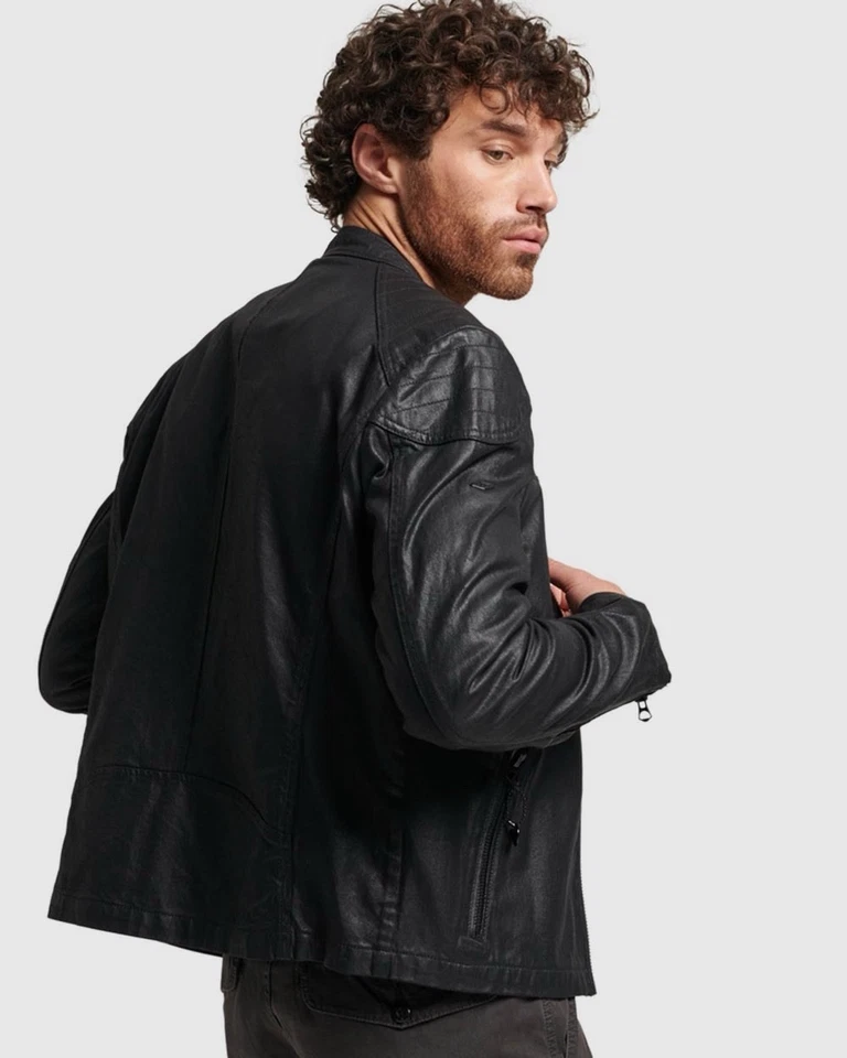 Superdry Yokohama Racing Vintage Coated Denim Racer Jacket Mens XL Black $259 - Image 2 of 4