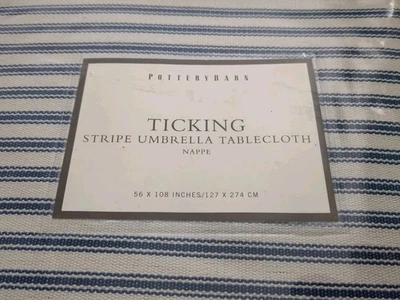 NUEVO Mantel paraguas Pottery Barn Ticking Nappe AZUL toldo rayas 56x108  Foto 1 de 4