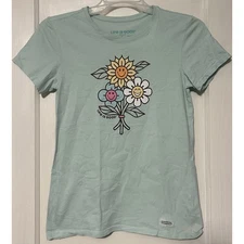 Life is good women’s crusher tee short sleeve green cotton size small 
