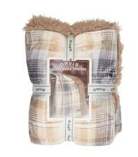 Orvis Cozy Luxe Throw Blanket, Velvet Plush Reverse to Faux Fur Throw 60” X 70”