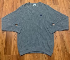 IZOD Sweater Mens Large V Neck Pullover Made USA Acrylic Knit Gray