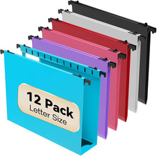 Extra Capacity Plastic Hanging File Folder Letter Size,12 Pack Reinforced Hang F