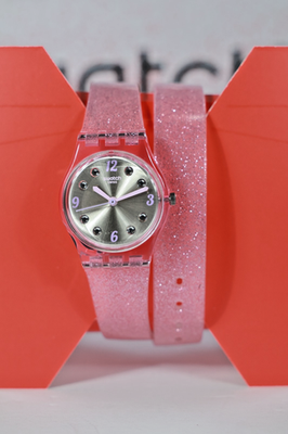 New Swiss Swatch Brillante Grey Dial Pink Glitter Silicone  display picture 2