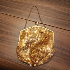 Vintage Retro Gold Sequin Coin Purse with Strap