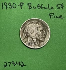1930-P Buffalo 🦬 Indian Head Nickel 5c Fine