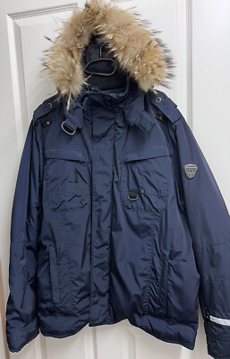 Cape Horn Herren Winter Jacke Parka Mantel Echtfellkragen Blau Gr. 58 NP 699 