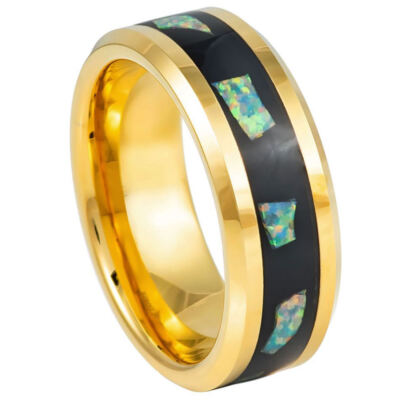 1102 Tungsten – 8mm Yellow Gold IP Plated Abalone Fragments Inlay – 8mm 