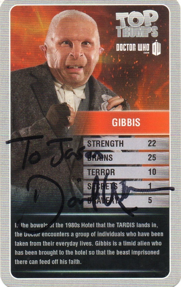 David Walliams Autograph - Signed 4x2.5 Doctor Who Top Trump Card - Image 1 of 1