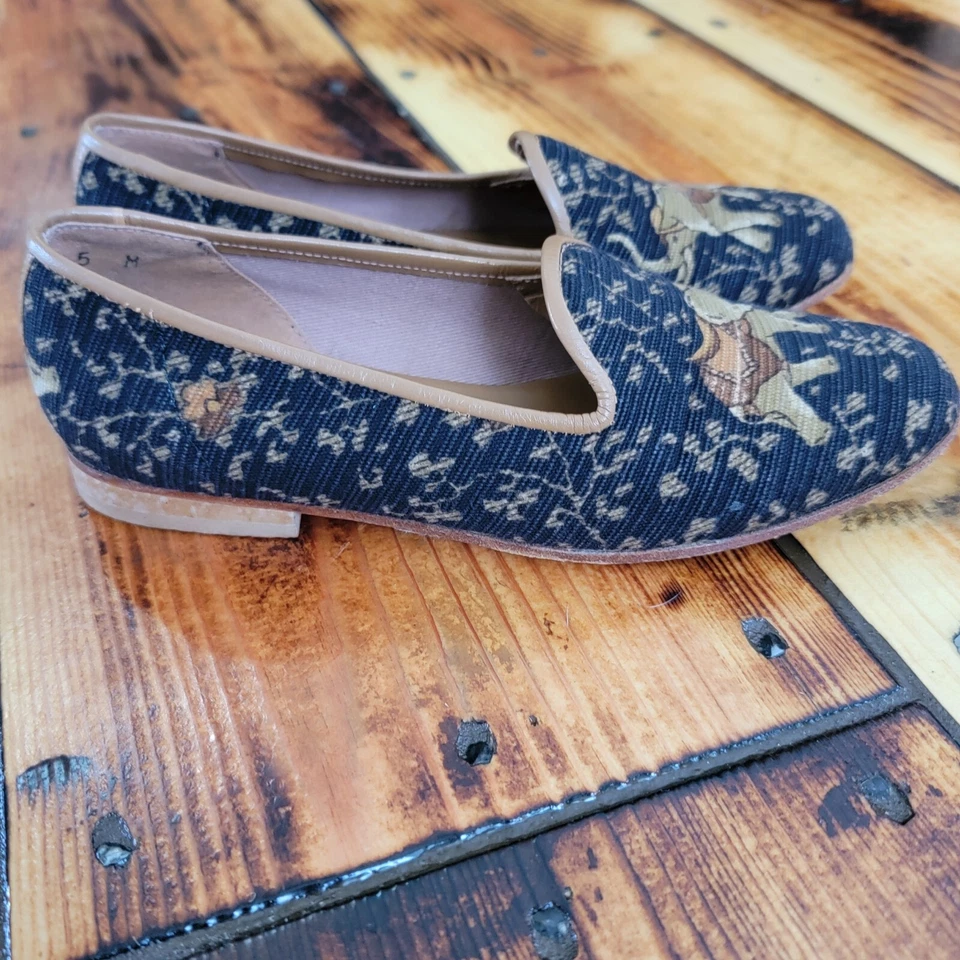 Zalo Black & Tan Round Toe Elephant Smoking Slipper Loafer Leather Trim Size 5M - Image 4 of 4