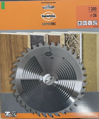 Hawera Kreissägeblatt 200 x 2,8 x 30 / 25 mm. 36 Zähne SUPERTEC Optiline Wood