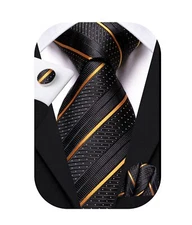 Black Gold Ties for Men Silk 70 Inch Extra Long Striped Big and Tall Mens Tie...