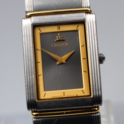 EXC+5 ] SEIKO Credor 2F70-5140 Titanium 18KT 18mm Gold Black QZ