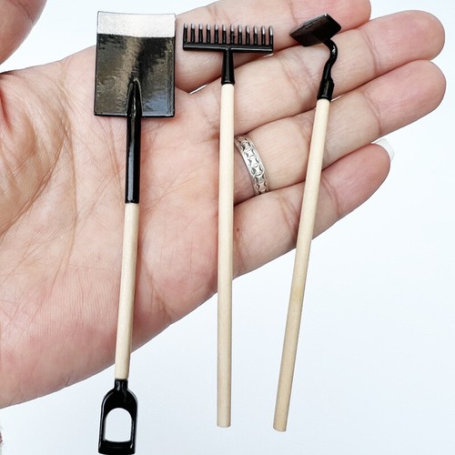 3PC 1:12 Scale Dolls House Miniatures Shovel Hoe Gardening Tools Set Accessories - Picture 2 of 9