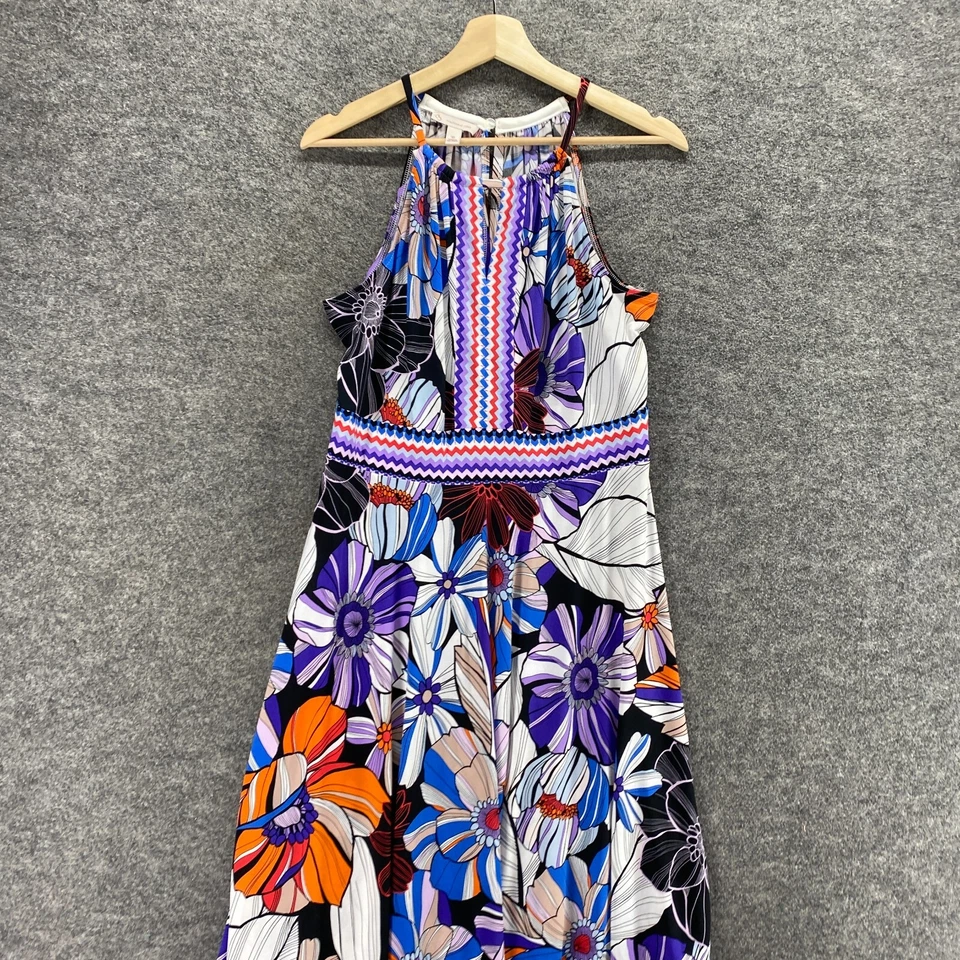 Безымянные производители платье женщин 12 синий цветочный Shift Midi с бретелью через шею без рукавов с подкладкой - Изображение 3 из 4