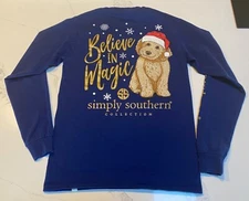 Simply Southern Top BELIEVE IN MAGIC Tee Shirt Christmas  Puppy Dog Small