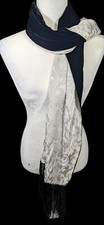 Vintage Elegant Reversible Velvet And Satin Black And White Fringe Scarf