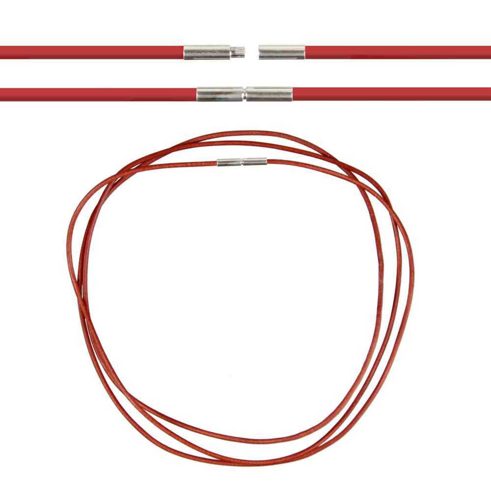 Cordon cuir de chevreau rouge 54 cm avec fermoir baïonnette robuste pour pendentif