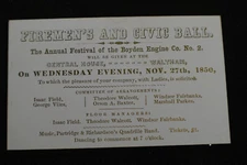 1850 Firemen's and Civic Ball *Boyden Engine Co. No. 2* Waltham, Mass Invitation
