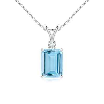 Angara 1,39 ct natürlicher Aquamarin Smaragdschliff Anhänger mit Diamant in Silber
