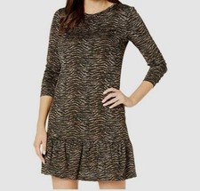$135 Michael BY Michael Kors Women's Brown Animal Print Long Sleeve Dress Size L