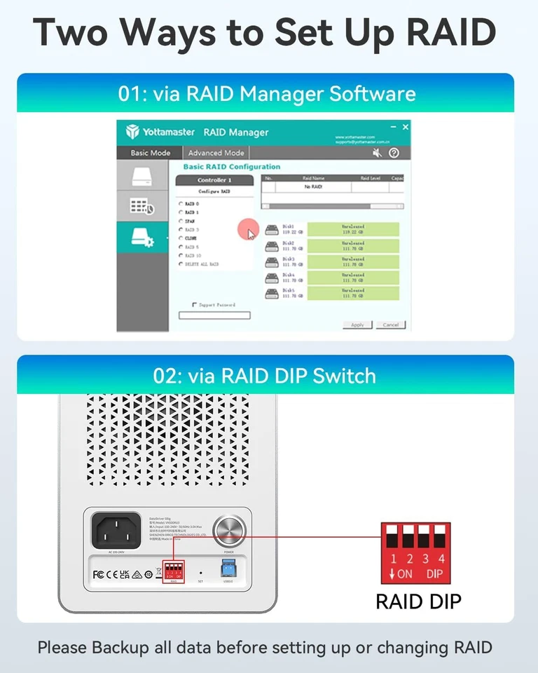 Aluminium USB3.0 Hard Drive Enclosure Storage for 2.5" 3.5" HDD SSD 2/4/5 Bay - Image 4 of 4