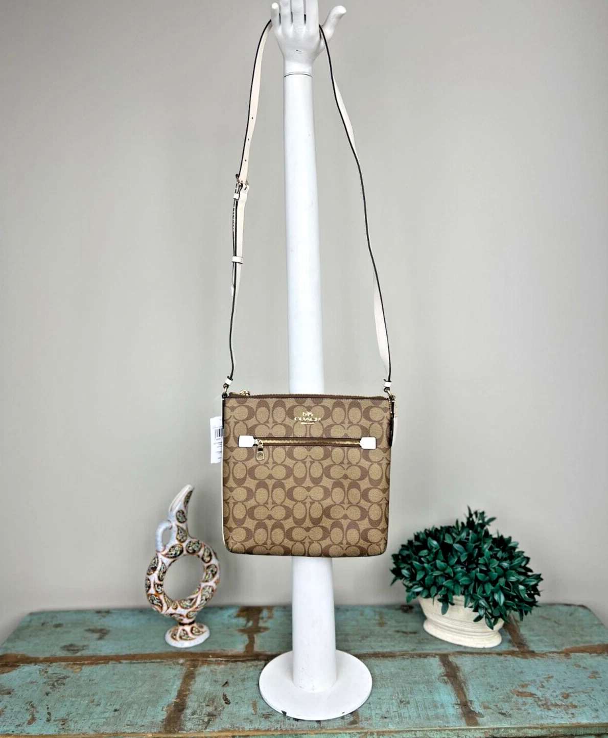 Coach C1554 Borsa Portadocumenti Rowan Cachi Gesso Tela Firmata